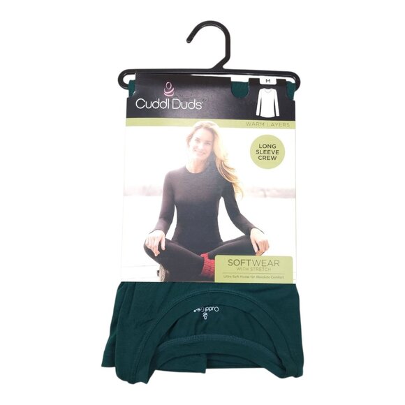 Cuddl Duds Long Sleeve Crew Softwear Stretch Green Womens Medium Warm Layers - Picture 2 of 10